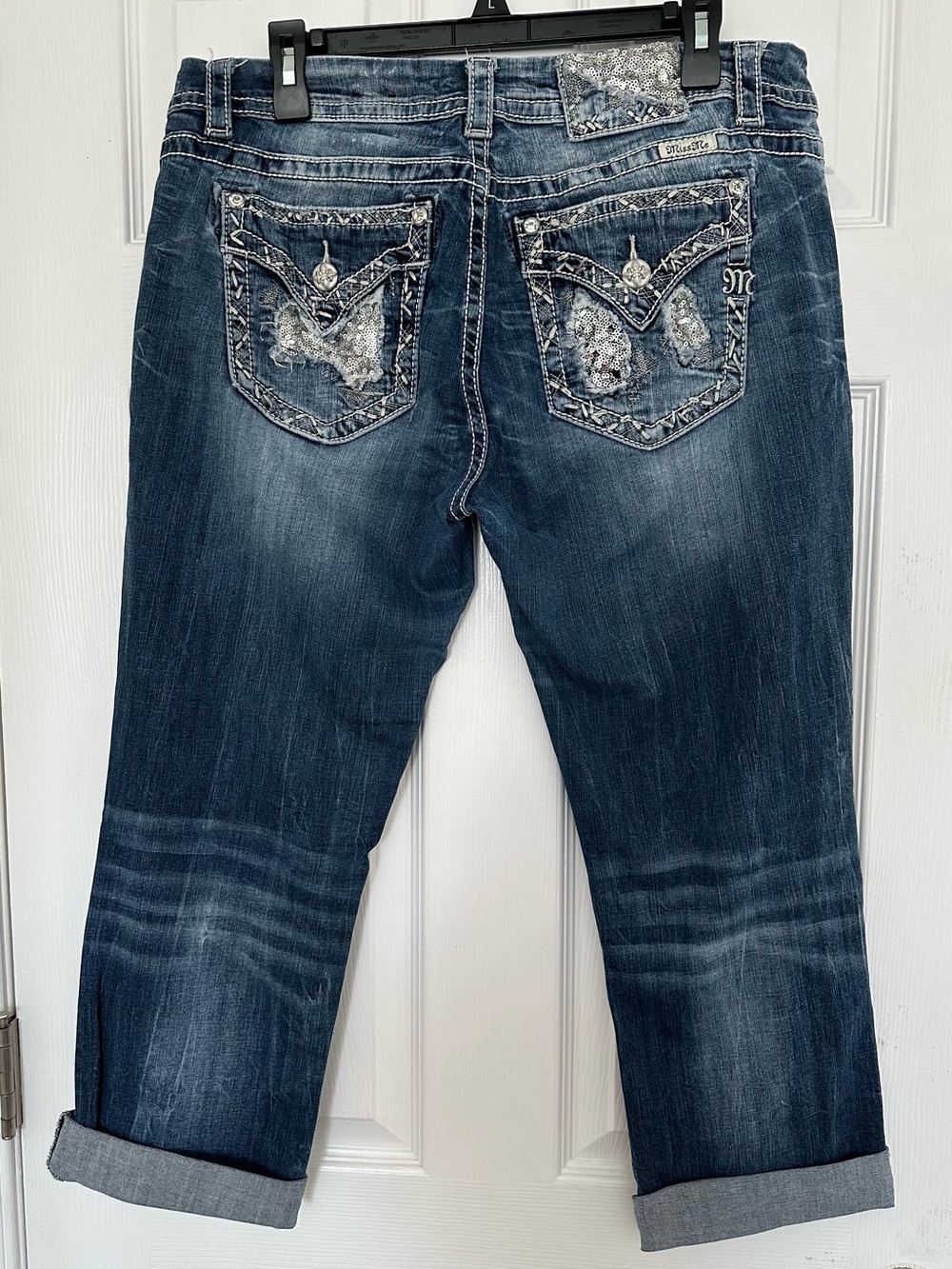Miss Me Dark Blue Embellished Standard Easy Crop Jeans